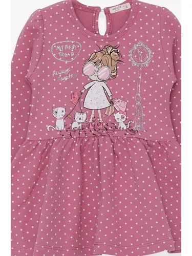 Девочка, длинное платье с рукавами, принт девочки в блестящих очках, цвет розовый (1-4 года) - розовый - 3