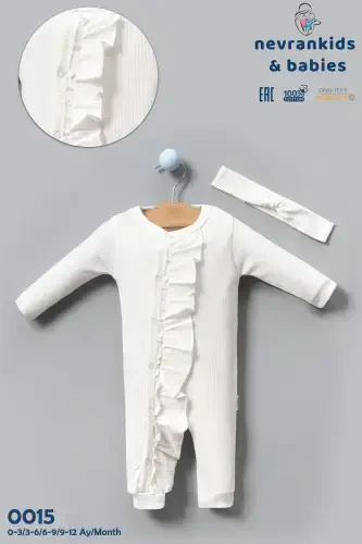 Девочка, длинный рукав, рубчик, оборки, комбинезон - Экрю - NEVRANKIDS (1)