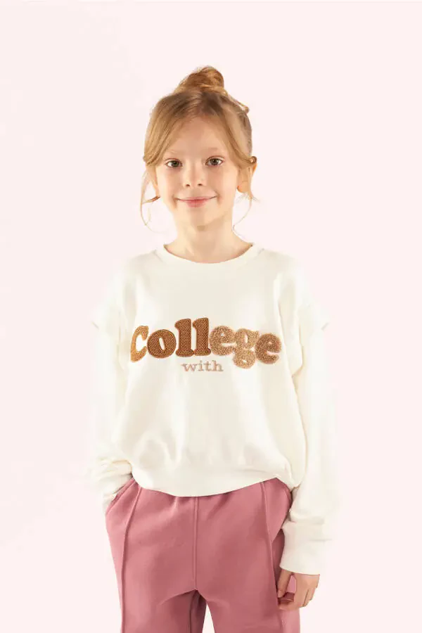 Девочка Экрю Толстовка с Вышивкой - 2