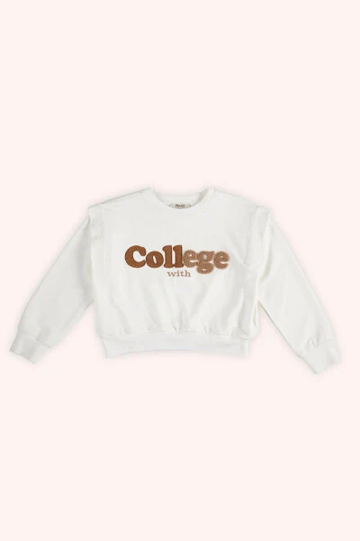 Девочка Экрю Толстовка с Вышивкой - 3