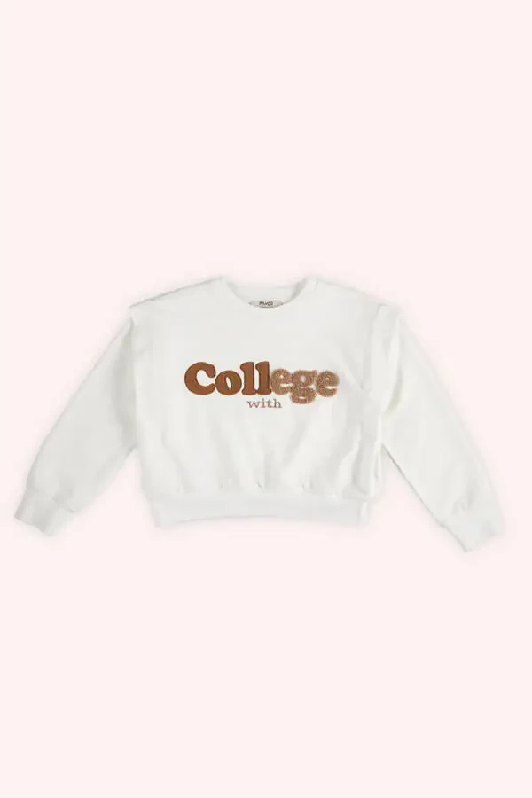 Девочка Экрю Толстовка с Вышивкой - 3