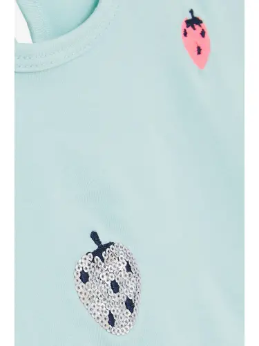 Девочка Футболка с блестками, разноцветная клубника, цвет морской волны (1,5 года) - бирюзовый - 4