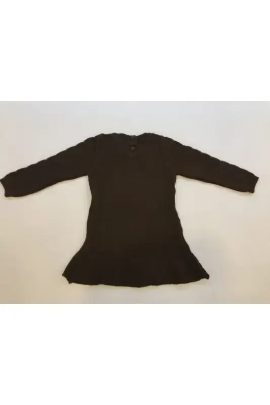 Девочка коричневый длинный рукав трикотаж платье-коричневый - 2