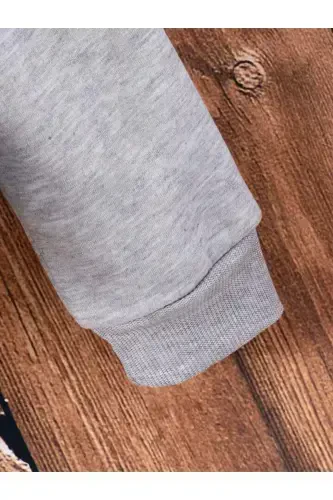 Девочка-Мальчик Детский Серый Кардиган на Молнии с Начесом-СЕРЫЙ - 5