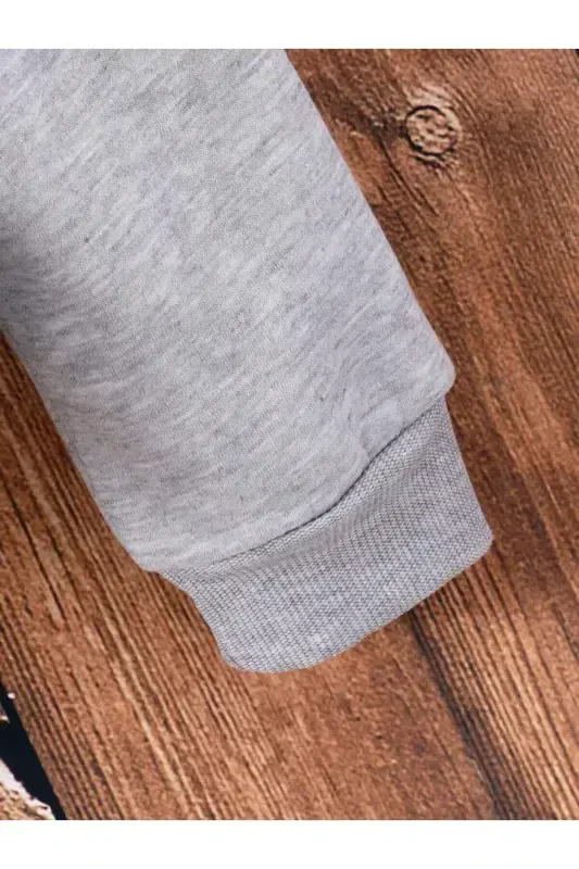 Девочка-Мальчик Детский Серый Кардиган на Молнии с Начесом-СЕРЫЙ - 5