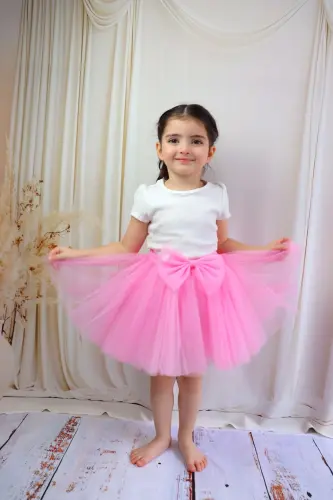 ДЕВОЧКА ПАЧКА ЮБКА,С ПОМПОНАМИ ИЛИ ОДНОТОННАЯ-СВЕТЛО-РОЗОВАЯ - GÜL BABY (1)