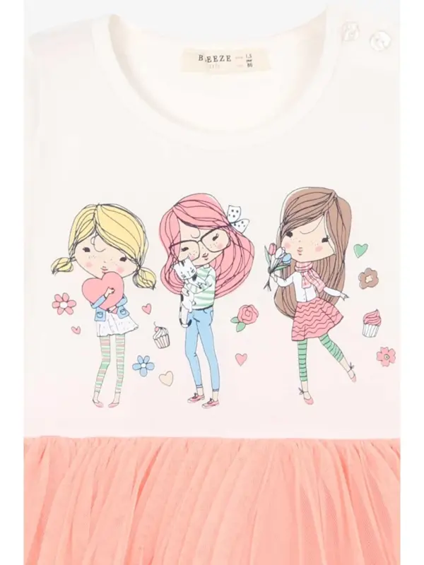 Девочка, платье с длинными рукавами, принт, экрю (1,5 года)-экрю - 3