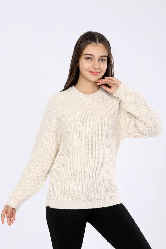 Девочка Regular Fit Basic Трикотажный свитер (4-13) лет-БЕЖ - 3