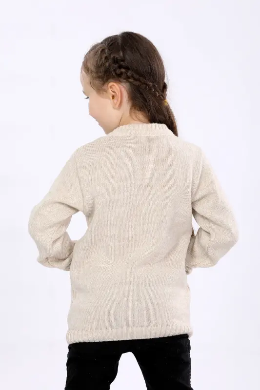 Девочка Regular Fit Basic Трикотажный Свитер-БЕЖ - 4