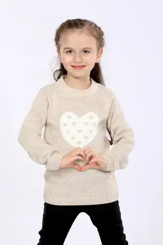 Девочка Regular Fit Basic Трикотажный Свитер-БЕЖ - 1