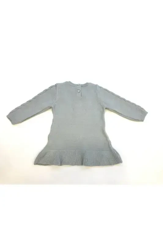 Девочка Серое Трикотажное Платье с Длинными Рукавами-серый - 2