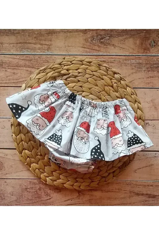 Девочка, шорты-юбка с оборками и рисунком Санты, 100% хлопок - Санта - 1