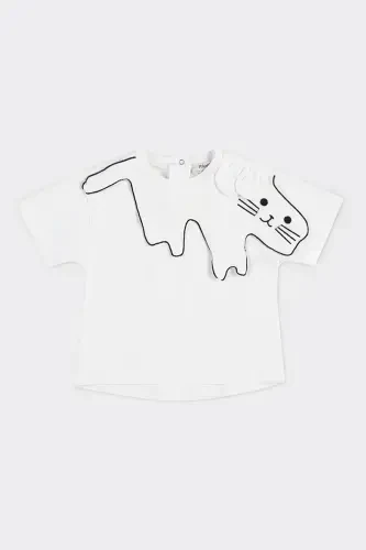 Девочка Вышитая Нагрудная Экрю Футболка-018 - 1