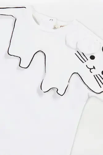 Девочка Вышитая Нагрудная Экрю Футболка-018 - 3