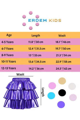 Девочки Детская Эластичная Талия Металлик Блестящая Блестящая 3-Слойная Юбка с Рюшами-Фиолетовый - 6