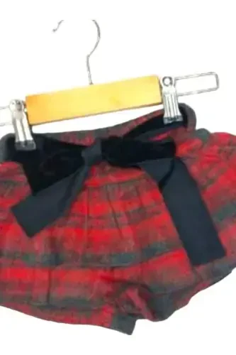 Девочки Детские тканые клетчатые шорты-юбка с поясом - КРАСНЫЙ - 3