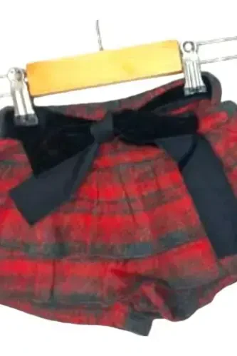 Девочки Детские тканые клетчатые шорты-юбка с поясом - КРАСНЫЙ - 4
