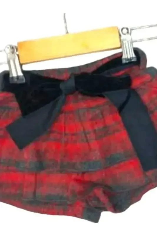 Девочки Детские тканые клетчатые шорты-юбка с поясом - КРАСНЫЙ - 4