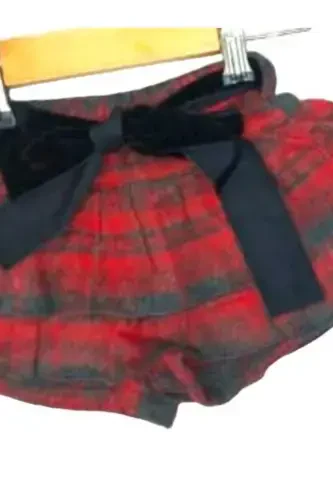 Девочки Детские тканые клетчатые шорты-юбка с поясом - КРАСНЫЙ - 5