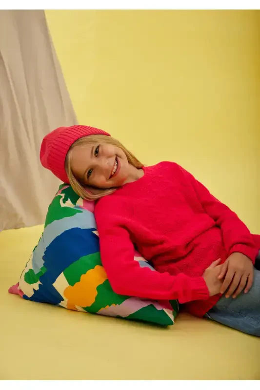 Девочки Детские Вязаные Узорчатые Велосипедные Воротники Свитер - Трикотажный Свитер-РОЗОВЫЙ - 3