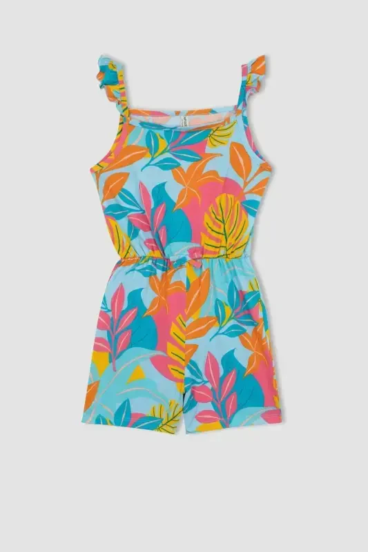 Девочки, короткий хлопковый комбинезон на бретелях с рисунком T2733a623hs-Turkuaz - 6