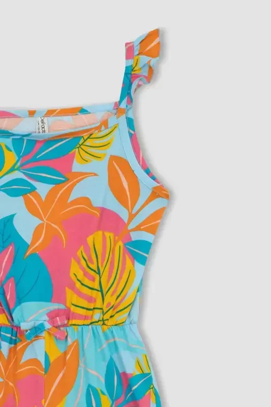 Девочки, короткий хлопковый комбинезон на бретелях с рисунком T2733a623hs-Turkuaz - 7