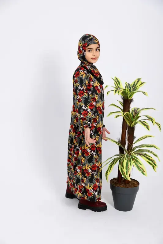 Девочки платье для намаза с рисунком - Разноцветный - 3