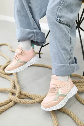 Девочки спортивные кроссовки с подсветкой, на резинке и липучке с рисунком для детей и младенцев 141xca058 - 1