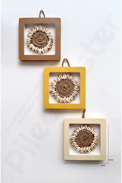 Devor Ramkasi 3 ta | Boho Dekor | Dekorativ 3 ta to'plam | Uchlik ramka | Boho Ramka | Dekoratsiya | Jigarrang - PP HANDMADE (1)