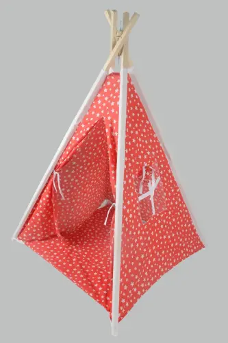 Devrilmeyen Minderli Oyun Alanı Kızılderili Ahşap Direkli Geniş Oyun Çadırı-KIRMIZI - 8