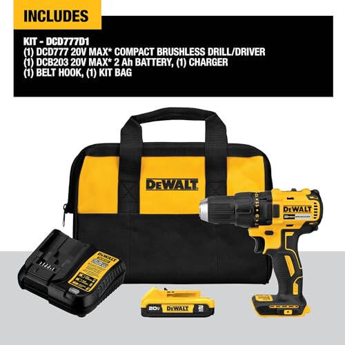 DEWALT 20V MAX Akumlyatorli Burg'ilagich-Burgulovchi, 1/2 Dyuym, 2 Tezlik, XR 2.0 Ah Batareya va Zaryadlovchi Qurilmasi Kiritilgan (DCD777D1) - 8