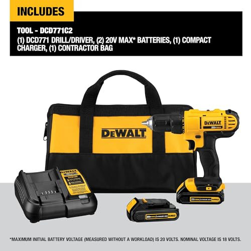 DEWALT 20V Max Akumlyatorli Burg'ilagich/Burma Kitobi, 2 Batareya va Zaryadlovchi Qurilmasi bilan (DCD771C2) - 2