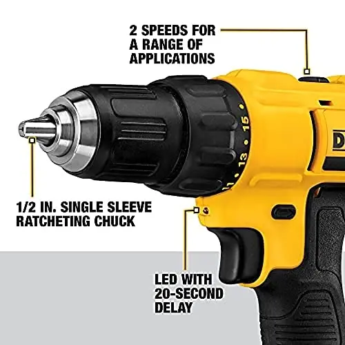 DEWALT 20V Max Cordless Drill / Driver Kit, Compact, 1/2-Inch with Titanium Drill Bit Set, Pilot Point, 21-Piece (DCD771C2 & DW1361) - 3