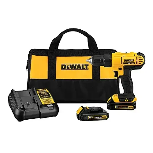 DEWALT 20V MAX* Simsiz burg'ulash/haydovchi to'plami, ixcham, 1/2 dyuym (DCD771C2) & Qora oksidli burg'u uchi to'plami Pilot Point bilan, 13 dona (DW1163) - DEWALT (1)