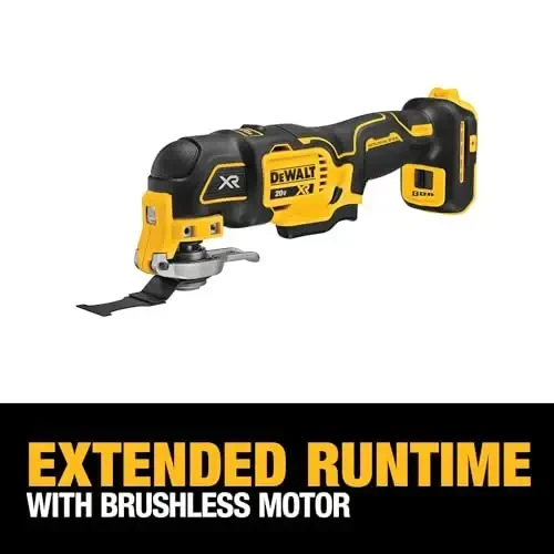 DEWALT 20V MAX XR Oscillating Multi-Tool Cordless, Variable Speed Brushless Motor Multitool with LED Light, Extended Runtime, Includes Two Wood Cutting Blades, Tool Only (DCS356B) - 4