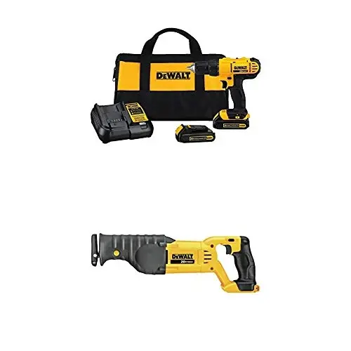 Dewalt DCD771C2 20V MAX simsiz lityum-ion 1/2 dyuymli ixcham burg'ulash drayveri to'plami va o'zaro harakatlanuvchi arra, faqat yalang'och asbob - DEWALT