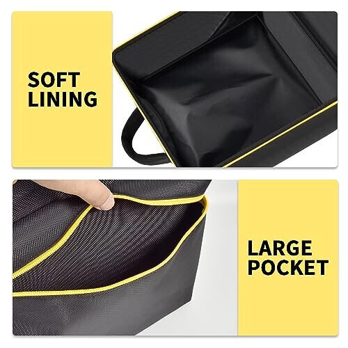 Car Jumper Starter Storage Bag Compatible with DEWALT DXAEJ14 Digital Portable Power Station Air Compressor, Carrying Case Holder Container (Black with Yellow Zipper Case Only) - 4