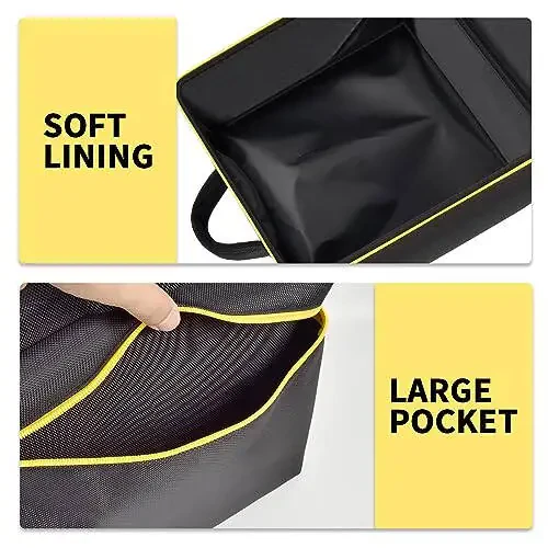 Car Jumper Starter Storage Bag Compatible with DEWALT DXAEJ14 Digital Portable Power Station Air Compressor, Carrying Case Holder Container (Black with Yellow Zipper Case Only) - 4