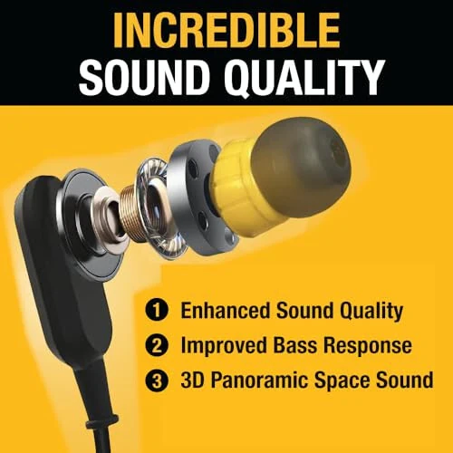 DEWALT Heavy Duty Neckband Bluetooth Earbuds, Wireless Bluetooth 5.2 Headphones w/Microphone, Lightweight Comfort, IP56 Waterproof, Deep Bass Strong Beat, 20H Playtime, Jobsite Behind-Neck Earphones - DEWALT (1)