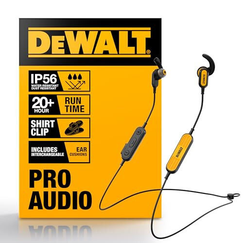 DEWALT Simsiz Bluetooth Quloqchinlar - Ish joyi Orqa Bo'yin Simsiz Quloqchinlar - Suga Chidamli Mikrofonli Simsiz Quloqchinlar - 20+ soat O'ynash Vaqti - 5