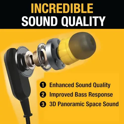 DEWALT Simsiz Bluetooth Quloqchinlar - Ish joyi Orqa Bo'yin Simsiz Quloqchinlar - Suga Chidamli Mikrofonli Simsiz Quloqchinlar - 20+ soat O'ynash Vaqti - 2