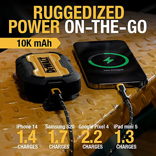 DEWALT Taşınabilir Şarj Cihazı, Güç Bankası, 10.000 mAh Pil Paketi, iPhone 15/15 Plus/15 Pro/15 Pro Max, iPhone 14/13, Samsung Galaxy İçin USB-C Bağlantı Noktası ile - 7