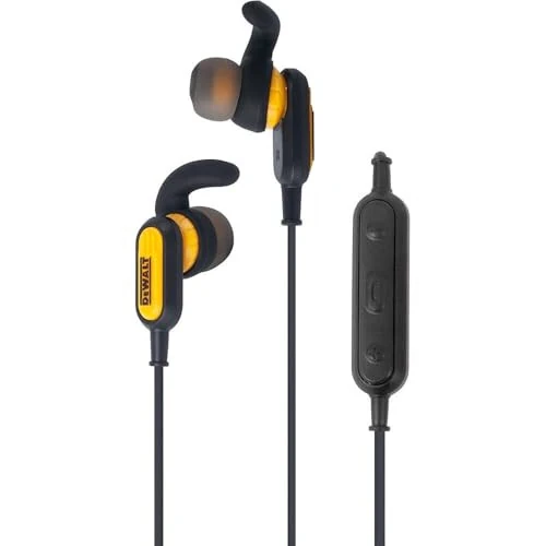 DEWALT Wireless Bluetooth Earphones - Jobsite Behind-Neck Wireless Headphones - Water-Resistant Wireless Earphones with Microphone - 20+ H Playtime - 4