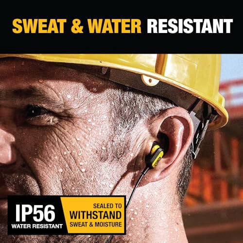 DEWALT Wireless Bluetooth Earphones - Jobsite Behind-Neck Wireless Headphones - Water-Resistant Wireless Earphones with Microphone - 20+ H Playtime - 6
