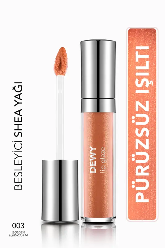 Dewy Lip Glaze Nemlendirici Etkili Yarı Transparan Dudak Parlatıcısı - 003 GOLDEN TERRACOTTA - KİREMİT - 1