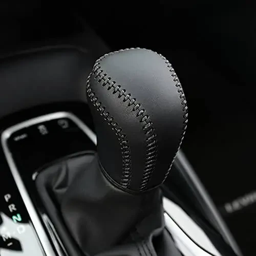 DEYTOP Gear Shift Knob Cover for Toyota Camry 2023 2022-2018 Corolla Hatchback Avalon 2019- 2022 Auto Leather Shifter Knob Trim (Black with Black Stitches) - 1