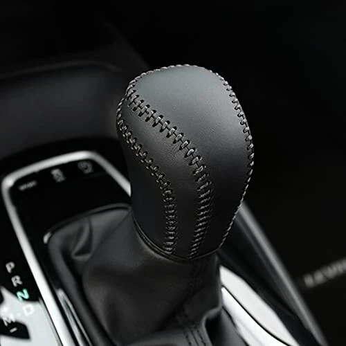 DEYTOP Gear Shift Knob Cover for Toyota Camry 2023 2022-2018 Corolla Hatchback Avalon 2019-2022 Auto Leather Shifter Knob Trim (Black with Black Stitches) - DEYTOP