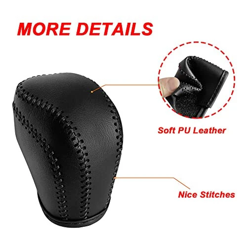 DEYTOP Gear Shift Knob Cover for Toyota Camry 2023 2022-2018 Corolla Hatchback Avalon 2019-2022 Auto Leather Shifter Knob Trim (Black with Black Stitches) - 4