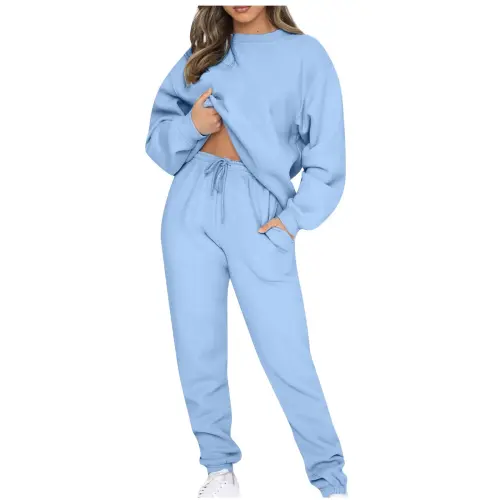 Dezsed Womens Sweatsuits Tracksuit Two Piece Outfits Casual Solid Color Jogging Sweat Suits Matching Jogger Pants Set Light Blue M- - 1