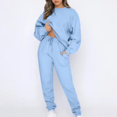 Dezsed Womens Sweatsuits Tracksuit Two Piece Outfits Casual Solid Color Jogging Sweat Suits Matching Jogger Pants Set Light Blue M- - 2